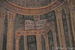 Altar with Open Gospel Book with Two Chairs on Either Side, Orthodox Baptistery, Ravenna, Detail