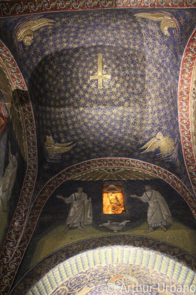 Cross Centered on a Dome with a Lunette of Two Apostles Below, Mausoleum of Galla Placidia, Ravenna