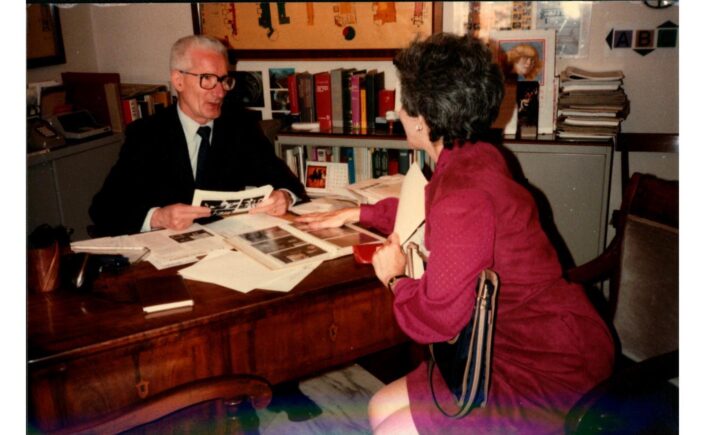 Estelle Brettman in a meeting with Walter Persegati, Secretary-General and Treasurer of the Vatican Museums.